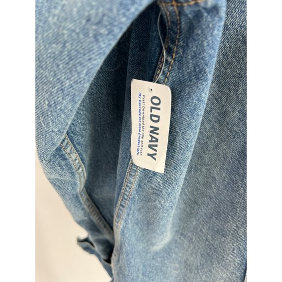 Old Navy XL Tall Distressed Denim Jacket Smiley Face Rainbow Lining Unisex NWT - Picture 7 of 8